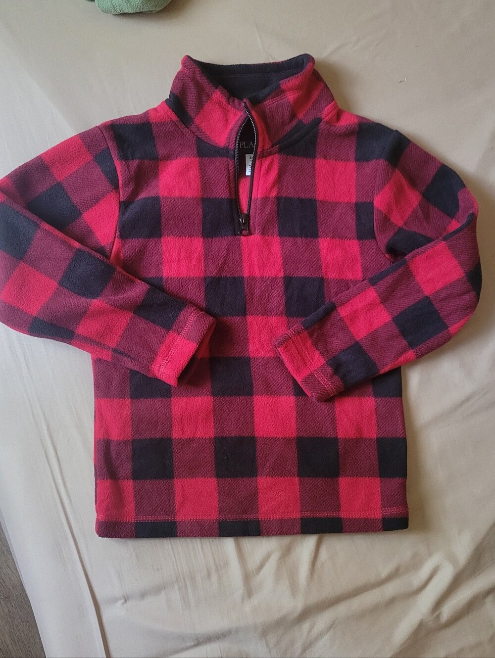 Kids Red and Black Buffalo Plaid 1/4 Zip Fleece Top - Brand Unknown